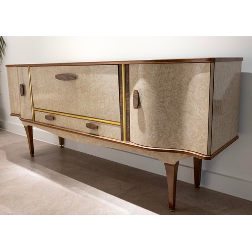 440 - Mid-century/vintage Stonehill Formica sideboard, with a fall-front drawer, over two short drawers fl... 