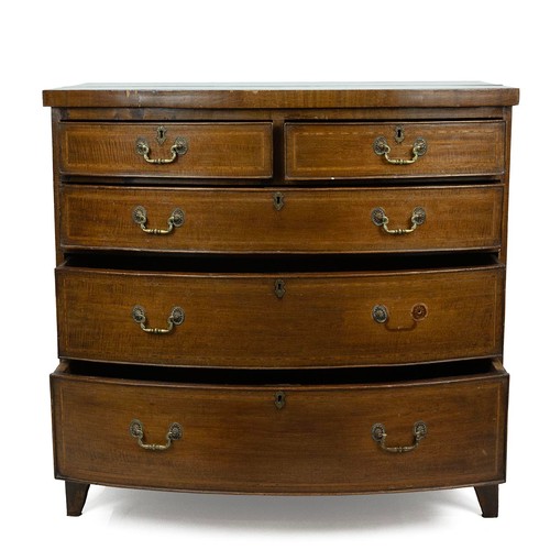 450 - Georgian inlaid mahogany bow fronted chest of drawers, of two short over three long graduating drawe... 