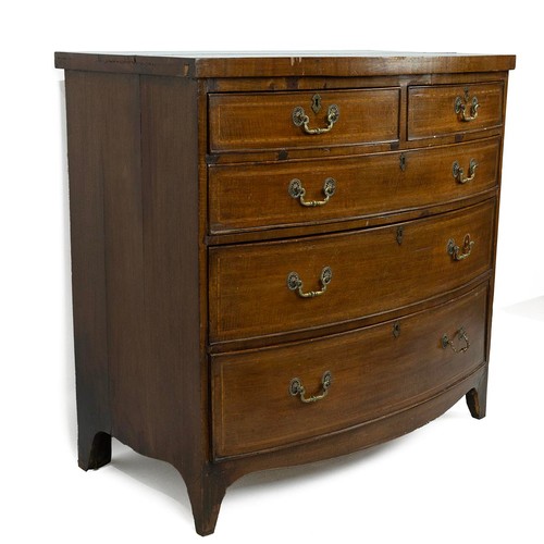 450 - Georgian inlaid mahogany bow fronted chest of drawers, of two short over three long graduating drawe... 