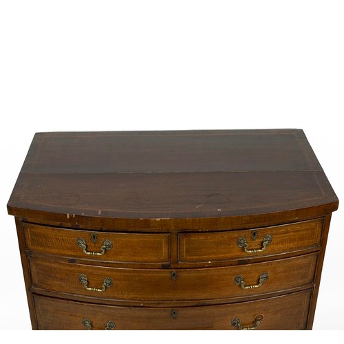 450 - Georgian inlaid mahogany bow fronted chest of drawers, of two short over three long graduating drawe... 