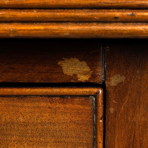 453 - Mid 19th Century mahogany low boy / desk. Five drawers with stamped brass knobs, turned ring legs. W... 