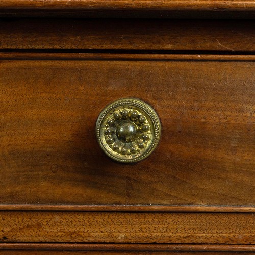 453 - Mid 19th Century mahogany low boy / desk. Five drawers with stamped brass knobs, turned ring legs. W... 