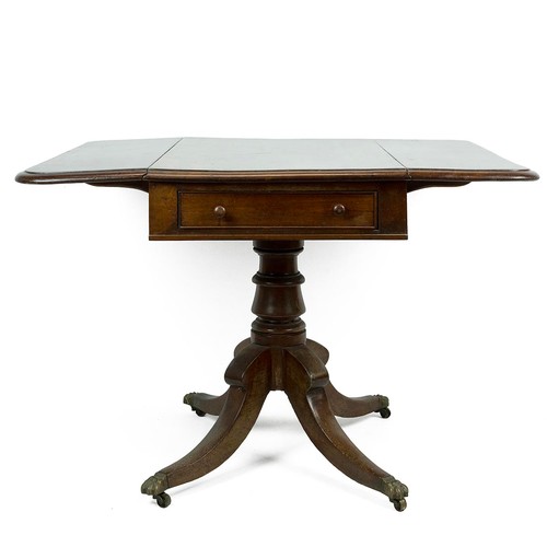 454 - 19th century mahogany drop leaf pedestal table. Single drawer to one side and faux drawer to other. ... 