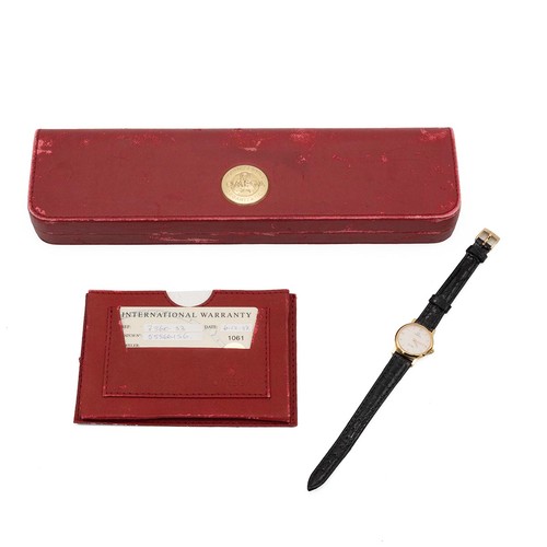 198 - Omega De Ville 18ct gold lady's wristwatch, c1997. Quartz, ref: 7360.33, 33mm case, silver tone dial... 