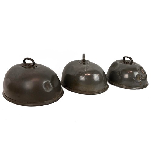 30 - A collection of five 19th-century pewter domes, varying sizes, all unmarked.