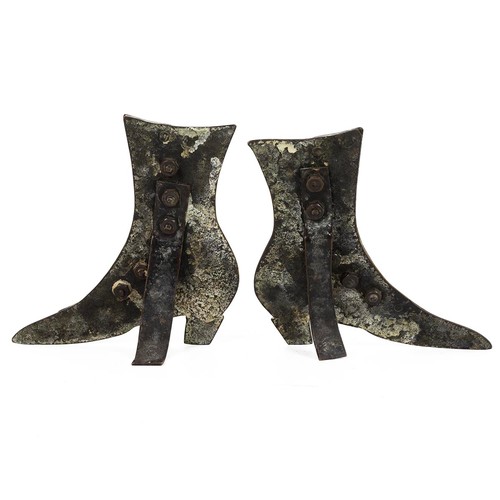 33 - 19th Century brass stands in form of ladies boots, c1870s-90s. Each W 17.5cm, H 16.5cm. (2)