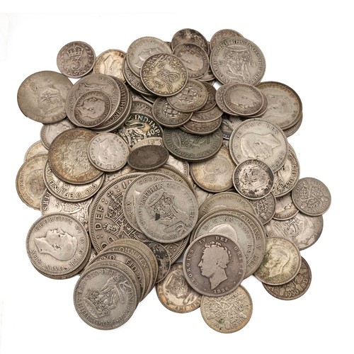 47 - Cash Box Full of Coins, approx 350g of pre-1947, Silver George III Penny,  plus Banknotes, George II... 