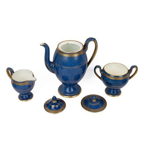 87 - Wedgwood 1930's coffee set comprising coffee pot, cream, sugar and six cans with saucers, all with p... 