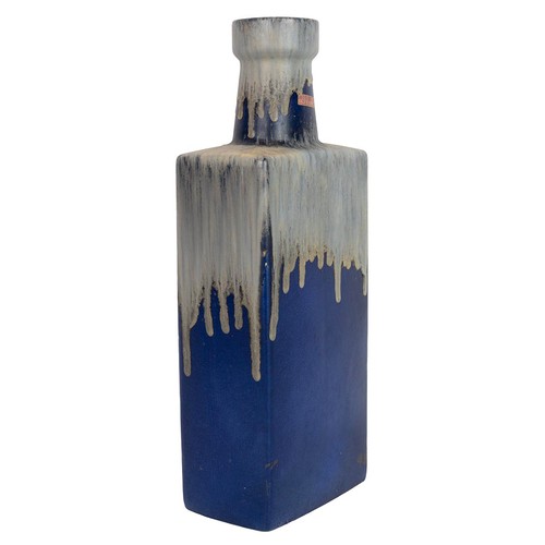 105 - Scheurich West German floor standing pottery vase of rectangular bottle form drip glazed in whites a... 