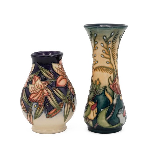 135 - Emma Bossons and Rachel Bishop for Moorcroft, two miniature vases: 'Peruvian Lily' 2005 (10cm); and ... 