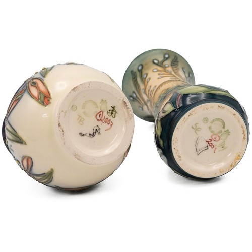 135 - Emma Bossons and Rachel Bishop for Moorcroft, two miniature vases: 'Peruvian Lily' 2005 (10cm); and ... 