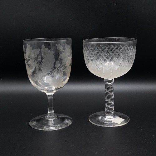 184 - Collection of twelve, 19th century wine/ale glasses, including an ale glass with etched acorn and le... 