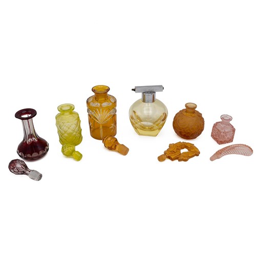 185 - An collection of Art Nouveau, Art Deco and later scent bottles, to include a Bohemian Mosser Art Dec... 