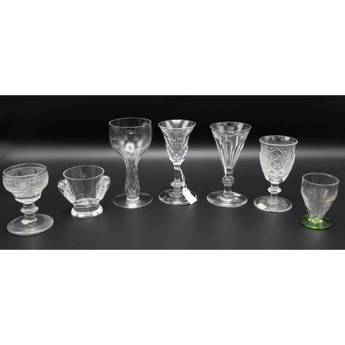 190 - Collection of twelve 19th Century and later ale/wine glasses, to include two cut glass Hock glasses,... 