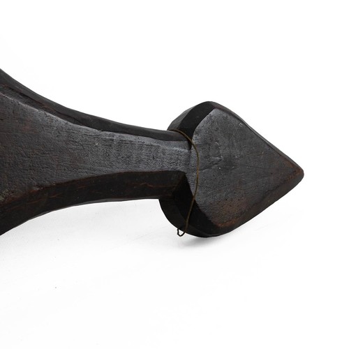 198 - 17th/18th Century hardwood Cheese board. Teardrop shaped cutting surface and handle, adzed chamfered... 