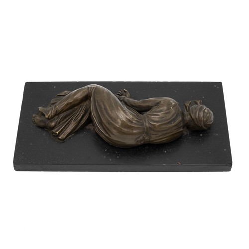 200 - Finely cast bronze of a lady mounted on a granite plinth. Very unusual lying pose with head facing b... 