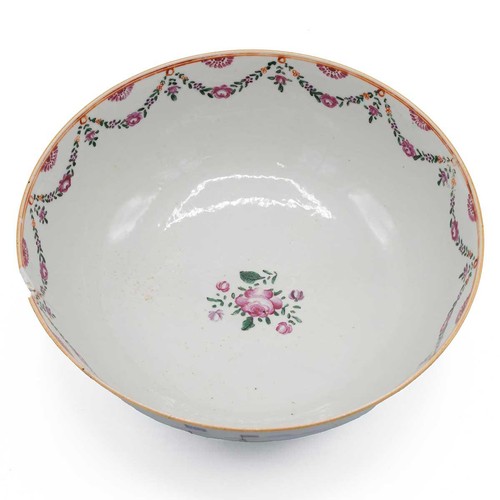 259 - Naval Interest - Late 18th or early 19th Century Qianlong Chinese famille rose punch bowl decorated ... 