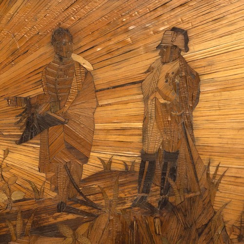 264 - Napoleonic Prisoner of War straw work picture of Napoleon being imprisoned at St Helena, c1815. Imag... 