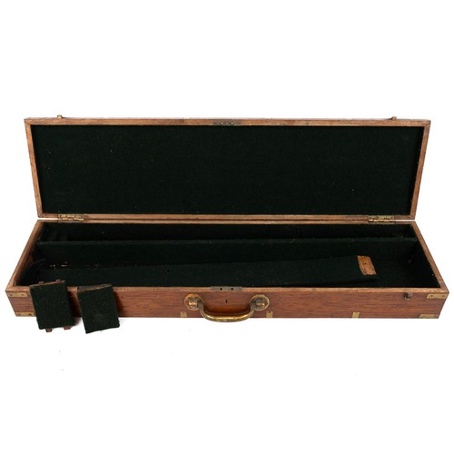 280 - An Indian Hardwood Gun Case, 19th century. Teak and brass with green felt lined interior. Plate to l... 