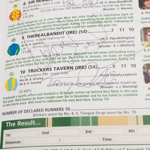 318 - Signed horse racing Cheltenham Gold Cup Day Racecard, dated 18th March 2004. Autographed by all the ... 