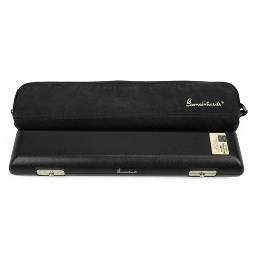 344 - Gemeinhardt flute (reg number 72SP S/E) in lined hardshell case and soft carry case. L 67cm.