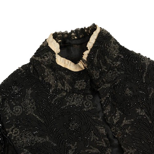 372 - Victorian Funeral Mantle with lace work and highly decorated with hand sewn beads. Together with an ... 