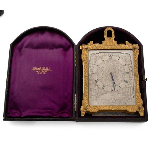 388 - An engraved Victorian cased easel clock in the  manner of Thomas Cole. The silvered and engraved dia... 