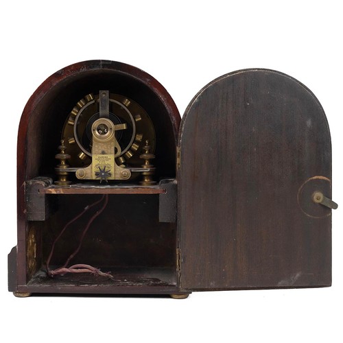 395 - Early 20th century Eureka 100 Day electric clock in mahogany and string inlaid domed top case, raise... 