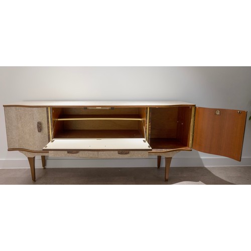 406 - Mid-century/vintage Stonehill Formica sideboard, with a fall-front drawer, over two short drawers fl... 