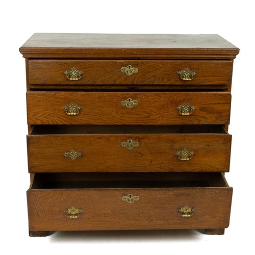 413 - Georgian straight front oak chest of drawers, early 19th Century. Shaped bracket feet, four graduate... 