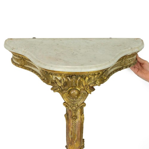 416 - Marble top and giltwood pier table, mid 19th Century. Single cabriole leg and sides with moulded swa... 