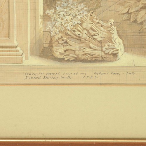 229 - Framed Richard Shirley Smith interior drawing. Study for mural decorations at Holland Park Hall, 198... 