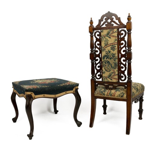 422 - Carved walnut side chair with machine woven seat and back, mid 19th century. W 44cm, D 46cm, H 102cm... 