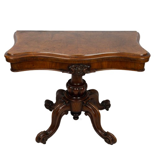 425 - 19th century walnut and mahogany fold over demi-lune card table. The walnut serpentine swivel  top, ... 