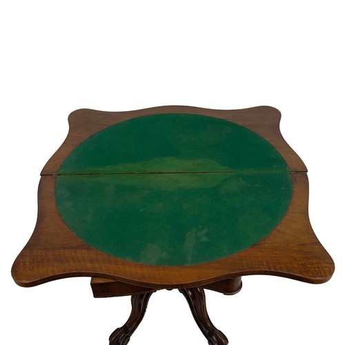 425 - 19th century walnut and mahogany fold over demi-lune card table. The walnut serpentine swivel  top, ... 