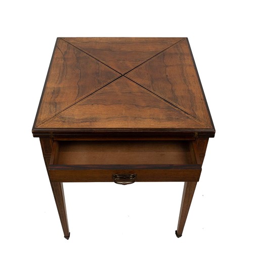 431 - An Edwardian MAPLE & Co inlaid Rosewood square envelope games table. The segmented top with near... 