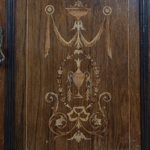 439 - An Edwardian inlaid Sheraton Revival Rosewood  Chiffonier. With open swan deck pediment above a gall... 