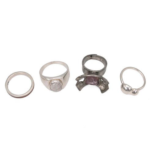 8 - A silver Pandora ring, size L 1/2; along with a silver and quartz set ring, size S 1/2; a silver and... 