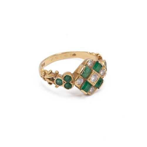 33 - UPDATED DESCRIPTION: An Art Deco style 18ct gold hallmarked, emerald and diamond ring, the centre st... 