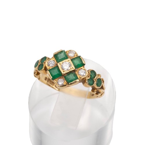 33 - UPDATED DESCRIPTION: An Art Deco style 18ct gold hallmarked, emerald and diamond ring, the centre st... 