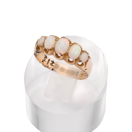 37 - A 9ct gold and 5 stone opal ring in a claw setting, Birmingham 1903, weight 1.6 grams, size L.