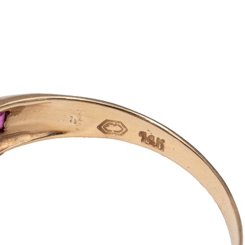 40 - A 9ct gold citrine and diamond dress ring size N, weight 1.90 grams, a 9ct gold ruby and diamond dre... 