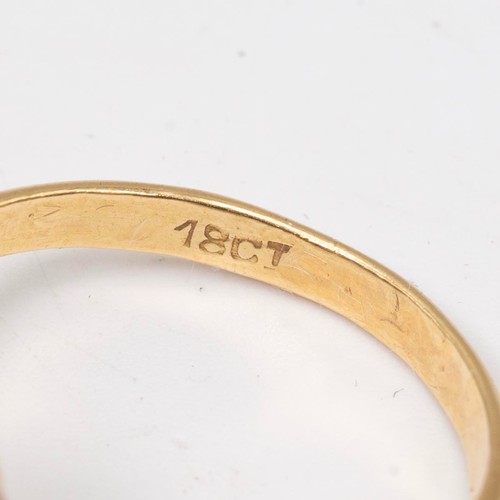 44 - An 18ct gold stamped oval cabochon opal and brilliant cut diamond ring size N, weight 3.0 grams.