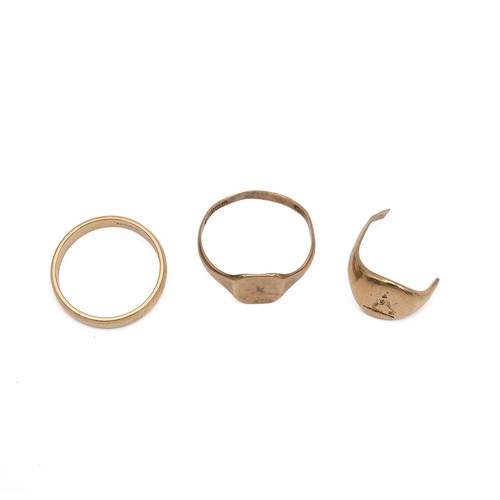 48 - Two 9ct gold rings and a section of a ring, gross weight 6.9 grams.
