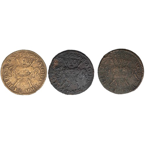 52 - Ireland, James II Gunmoney Halfcrowns, large size (3) - November 1689 (S 6579E); and December (S 657... 