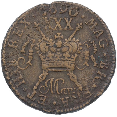 57 - Ireland, James II Gunmoney Halfcrown, large size, March 1690 (S 6579J), 'Limerick' bust, 'Mar:', 13.... 