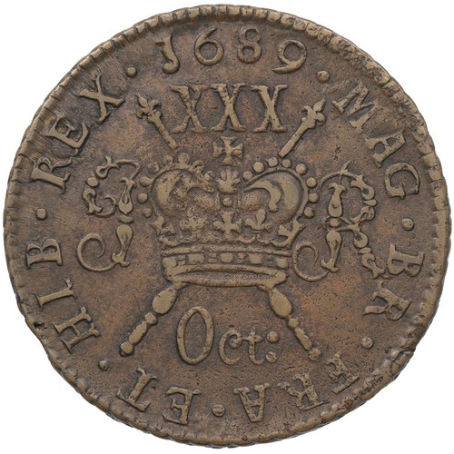 46 - Ireland, James II Gunmoney Halfcrown, large size, October 1689 (S 6579D), 'Oct:', 14.46g, Very Fine.