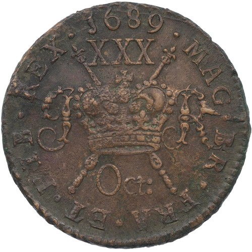 48 - Ireland, James II Gunmoney Halfcrown, large size, October 1689 (S 6579D), 'Oct:', 14.28g, Very Fine.