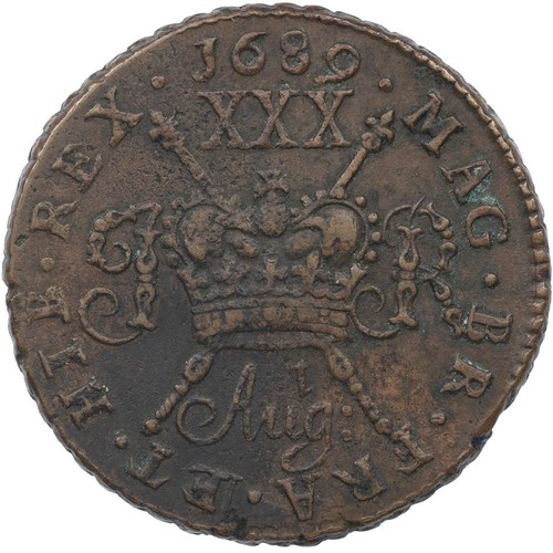 60 - Ireland, James II Gunmoney Halfcrown, large size, August 1689 (S 6579B), 'Aug:', 13.58g, Very Fine.