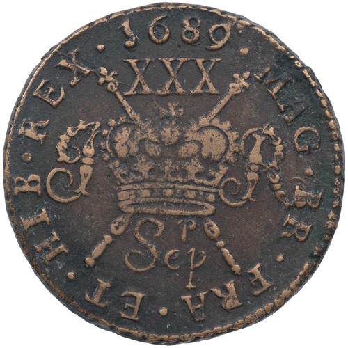 43 - Ireland, James II Gunmoney Halfcrown, large size, September 1689 (S 6579C), 'Sepr', 11.76g, Fine.
